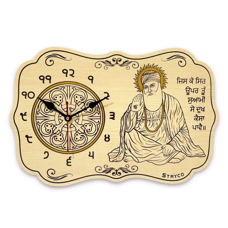 STRYCO GURU NANAK DEV JI Photo | Wall Clock | Home and Wall Decor Item | 3D Wooden Wall Art | Non Ticking Silent Clock | IK Onkar | Punjabi Sikh Gifts Ideas | 12X18 INCHES | Timepiece